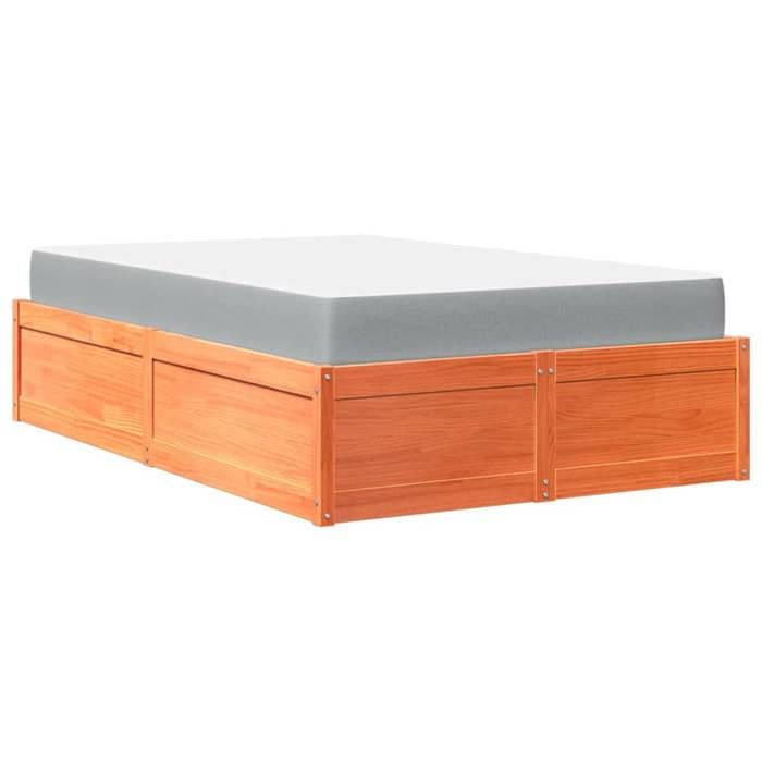 Bed Frame with Mattress - Maison Exclusive - Solid Pine Wood - 120x200 Cm - Brown Wax