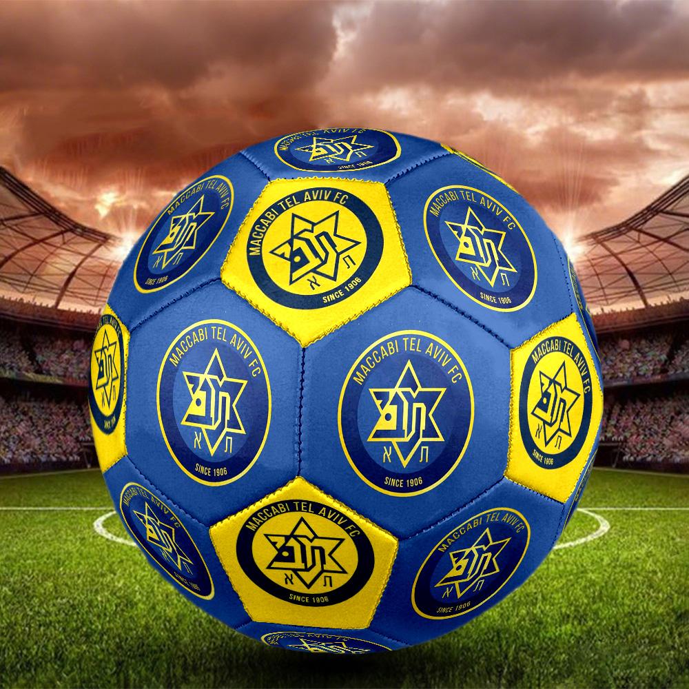 Maccabi Tel Aviv Blue Yellow Star Logo Printed Size 5 PU Soccer Ball Outdoor Training Since 1906 Israeli Football Fan Souvenir Match Football