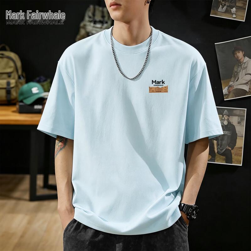 Mark Hua Fei Men s Cotton Loose Short Sleeve T-Shirt 2XL светло-синий