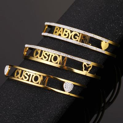 Personalized Custom Name Bracelet For Women Stainless Steel Charms Handmade Engraved Handwriting Love Bangle Gift