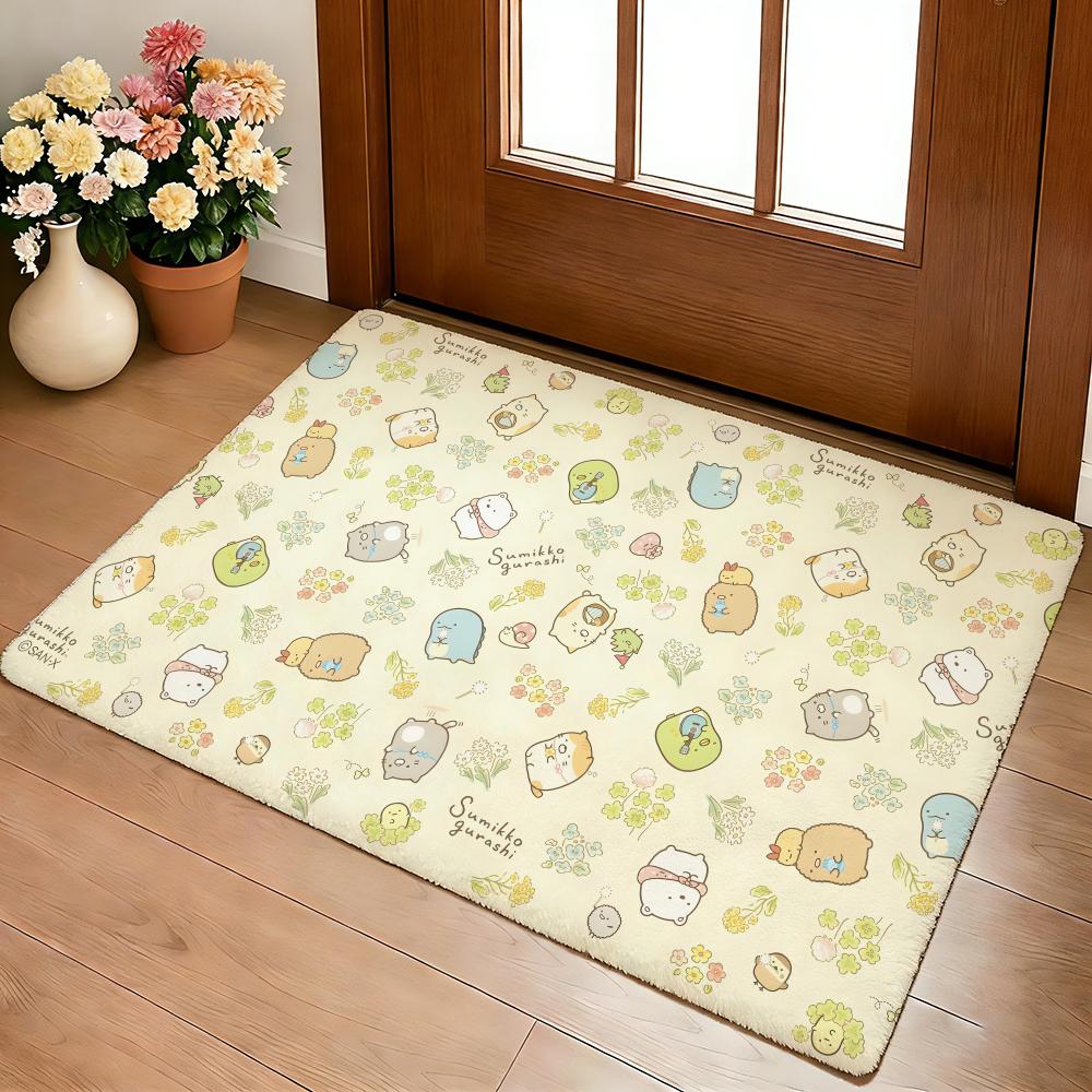 Kwaii Anime S-Sumikko Gurashi Floor Mat Cozy Flannel Soft Thick Non-Slip Mat For Living Room Bedroom Kitchen Decor Rugs