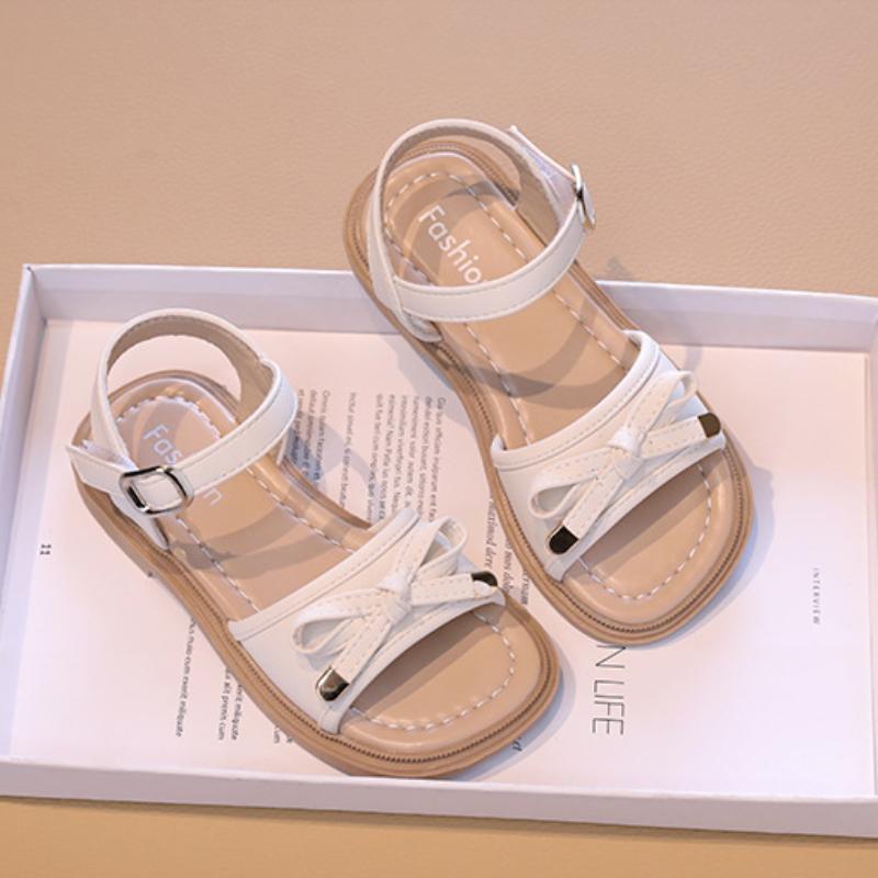 Girl Sandals Summer Solid Color Children Causal Princess Bowtie Flat Sandals Fashion Open-toe Kids School Black Beige Sandals