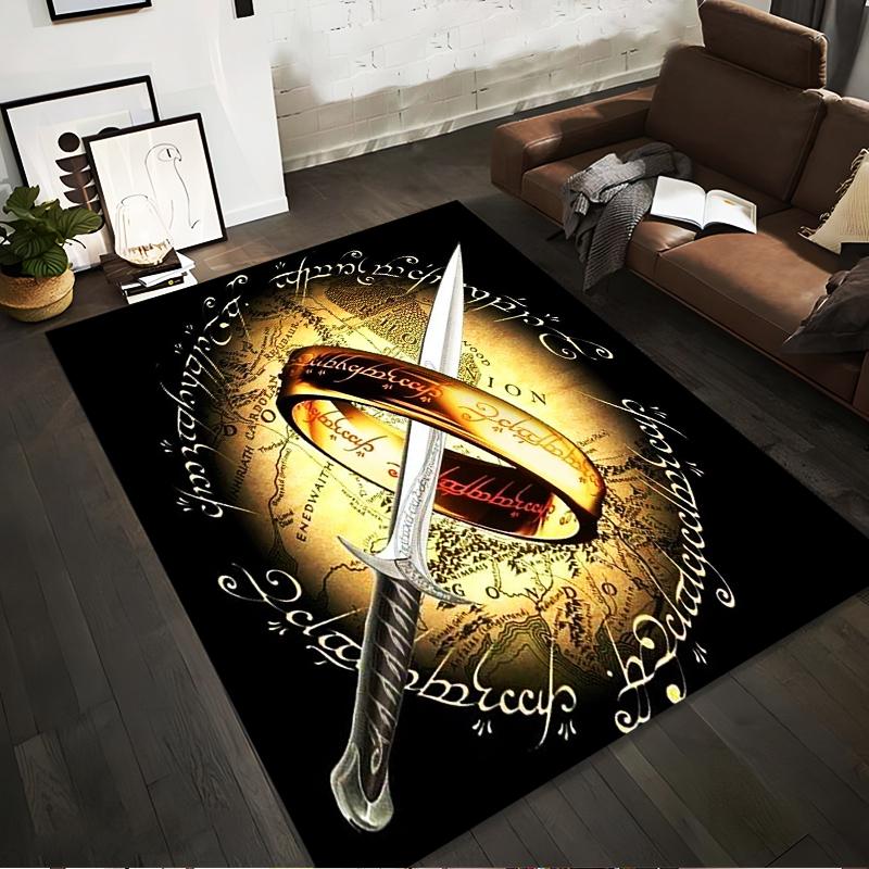 

Fantasy Themed Carpet with Sword, Gold Ring, Map Design, Black Base Suitable for use as an anti-slip for living room bedroom sofas 40x60cm( 15x23in )
