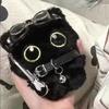 Cute Cartoon Black Cat Keychain Bag Pendant Backpack Hanging Ornaments Lovely Cat Doll With Camera Animal Car Keyring Kids Gift