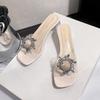 Slope heel sandals summer new large size cool slippers women's rhinestone transparent fashion slope heel cool slippers