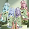 1PC Rawr Cute Dinosaur Cartoon Pattern 750ml Color Plastic Sports Water Bottle Leakproof Flip Straw Lid Suitable for Sports Office Home Use
