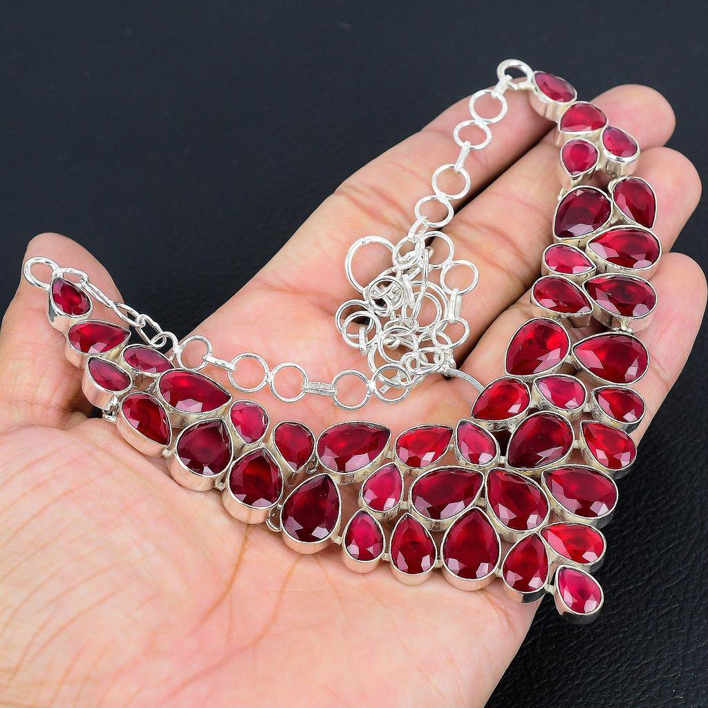 Red Ruby Gemstone Handmade 925 Sterling Silver Necklace, Red Ruby Silver Necklace For Wife, Unisex Necklace Anniversary Gift