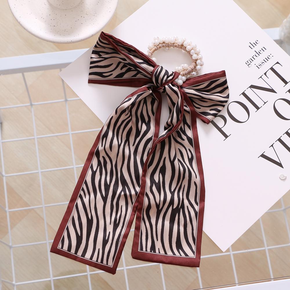 Pearl Hair Band Hair Tie Chiffon Fashion Ribbon Hair Rope Girl Streamer Ponytail Bowknot Ribbon Rubber Band Hair Accessories Headdress