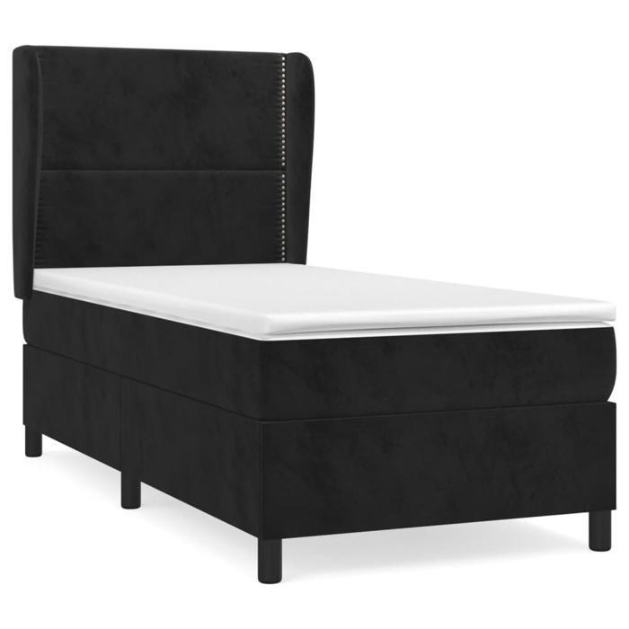 3129131 vidaXL Lit à sommier tapissier avec matelas Noir 90x200 cm Velours