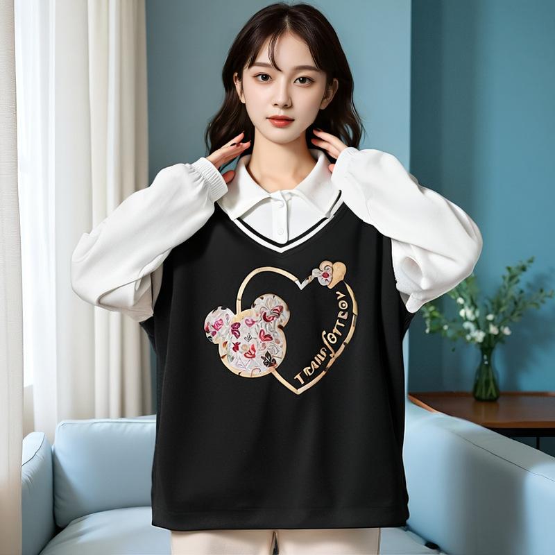 

Плюс Размер Женская Осень Новый Дизайн Sense of Niche Splicing Толстовка В Стиле Колледжа 6XL чёрный