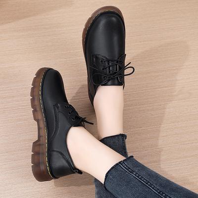 Retro kleine leren schoenen zachte zool lente en herfst enkellaarsjes Britse stijl plateau dikke hak grote neus schoenen Martin