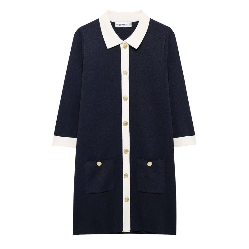 

Fashion Style 2024 Autumn New Women s Clothing Easiest for Match Sleeve Knitting Short Sleeve Lapel Short Dress 1822101 Black L