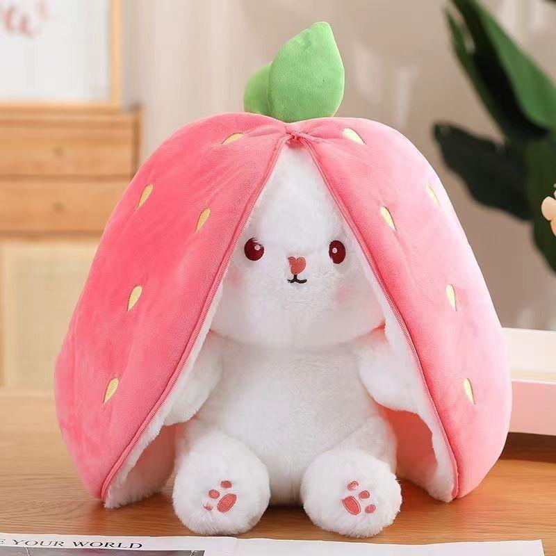 Kawaii Fruit Bunny Plush Toy Cute Carrot Strawberry Turn Into Rabbit Plush Toy Kids Birthday Christmas Gift Peluches Pequenos