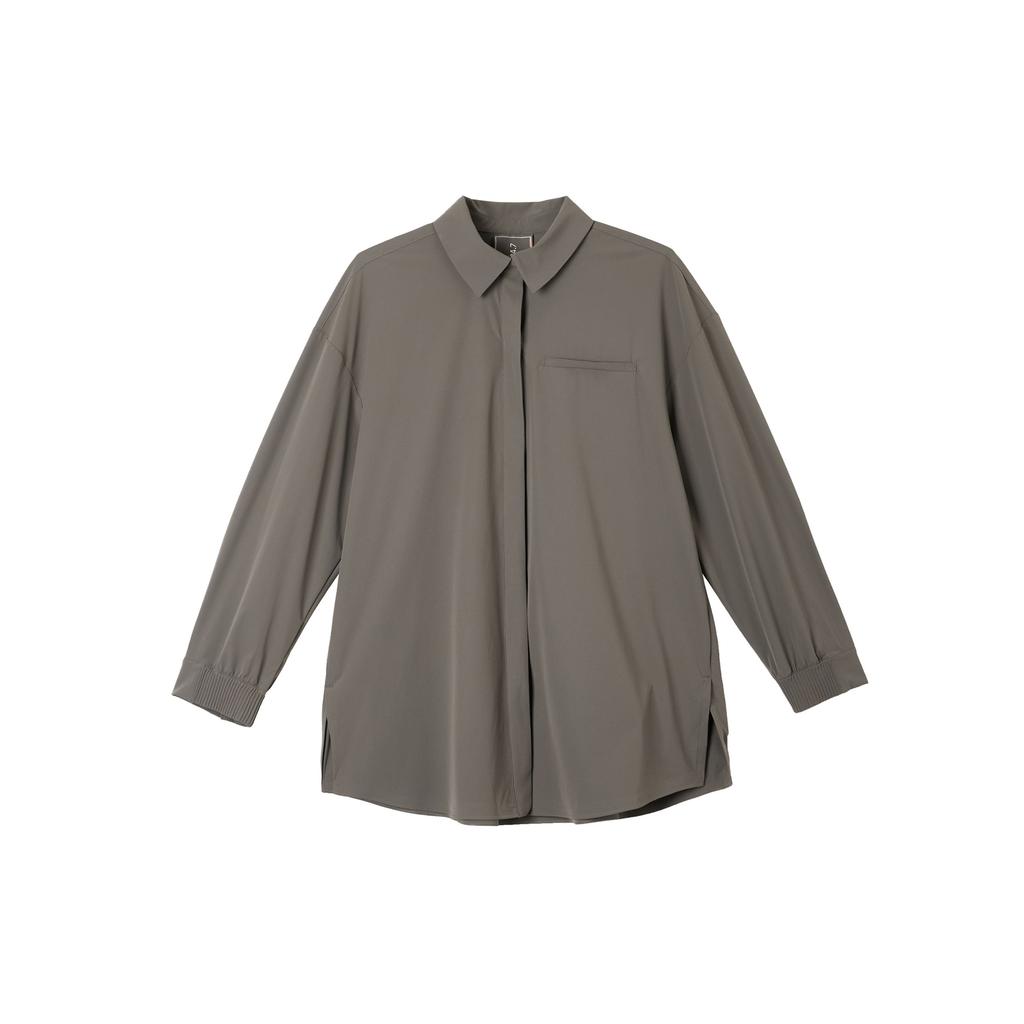 Nike Dri-Fit 24.7 Perfect Stretch Fashion Versatile Polo Long Sleeve Shirt Women Shirts Mineral-Grey Baroque-Brown HQ0237-004