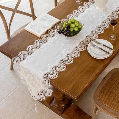 European Lace Hollow Table Runner with Tassels Luxury Dust-Proof Tv Cabinet Cover Cloth Retro Long Tablecloth for Wedding Party