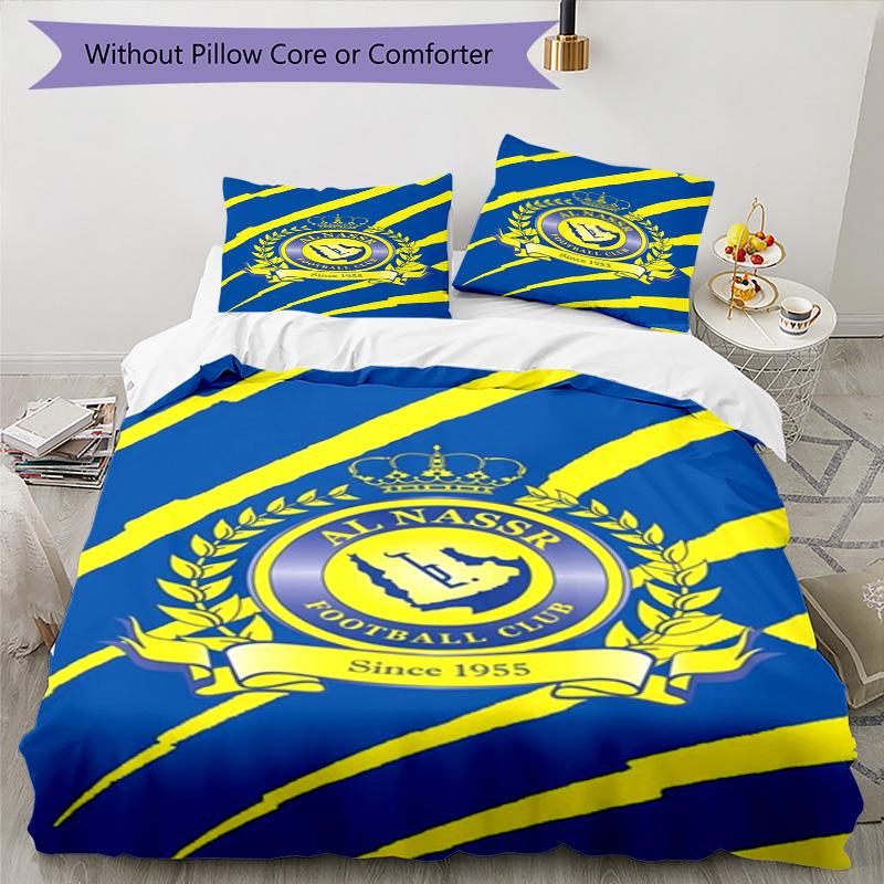 Al-Nassr Football Club Crest Printed Pattern Duvet Cover Set – includes 1 duvet cover and 2 matching pillowcases Bedroom decor Christmas gifts