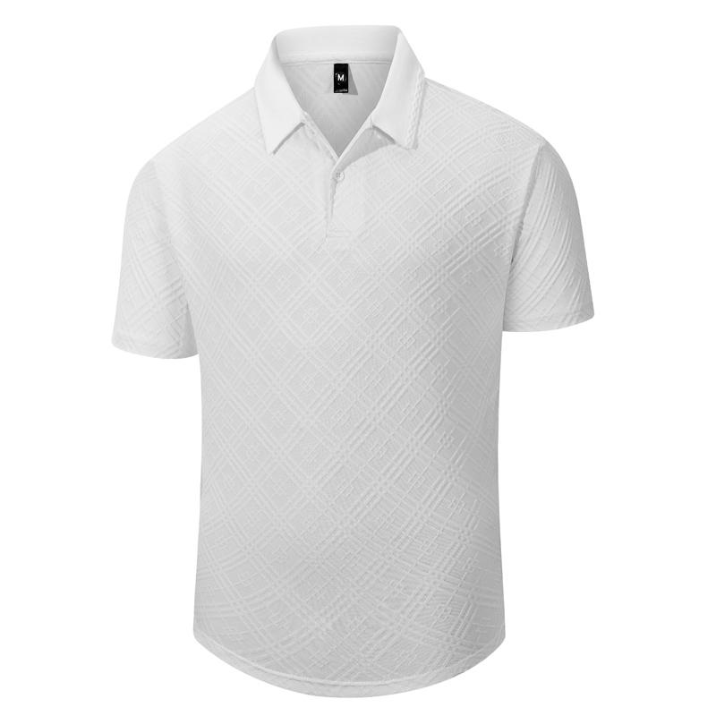 Men s White Embossed Diamond Grid Texture Short Sleeve Polo Shirt S белый