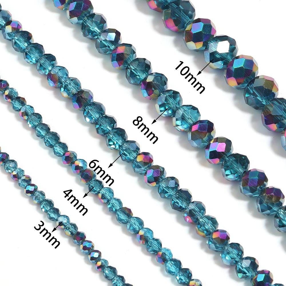 3 4 6 8 10mm Faceted Crystal Beads Peacock Blue Glass Abacus Loose Beads For DIY Jewelry Making Bracelets Necklace Accessories