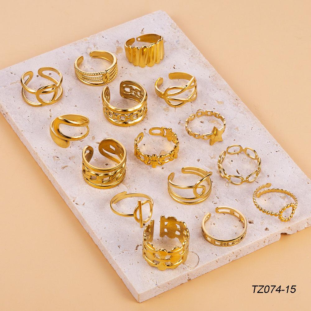 CARLIDANA Fashion Ins Geometric Irregular Hollow Muti Layer Chain 18K Gold Plated Stainless Steel Open Ring for Women Jewelry