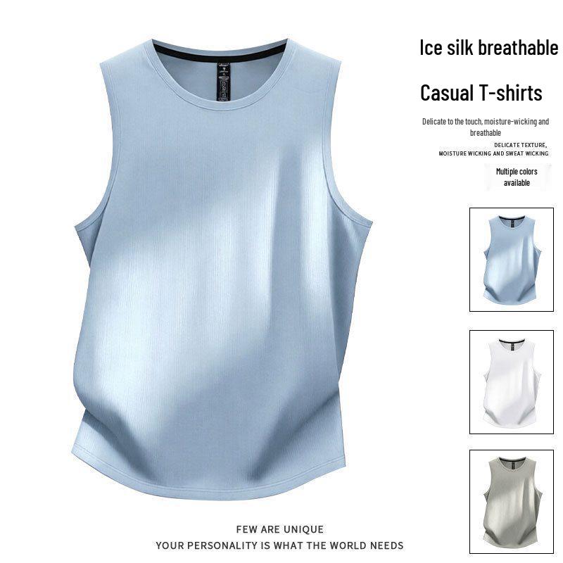 Summer 2026 Men's Ice Silk Quick Dry Short Sleeve - High-End Trendy Business Round Neck Sportswear.