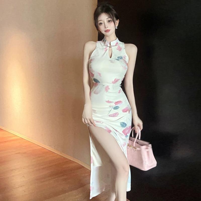 Women's Clothing Retro Elegant Medium and Long Improved Cheongsam Flower Jumpsuit