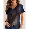 Blumen-Streifen-Print V-Ausschnitt Kurzarm T-Shirt Vielseitiges Bequemes Modisches Lässiges Damen T-Shirt