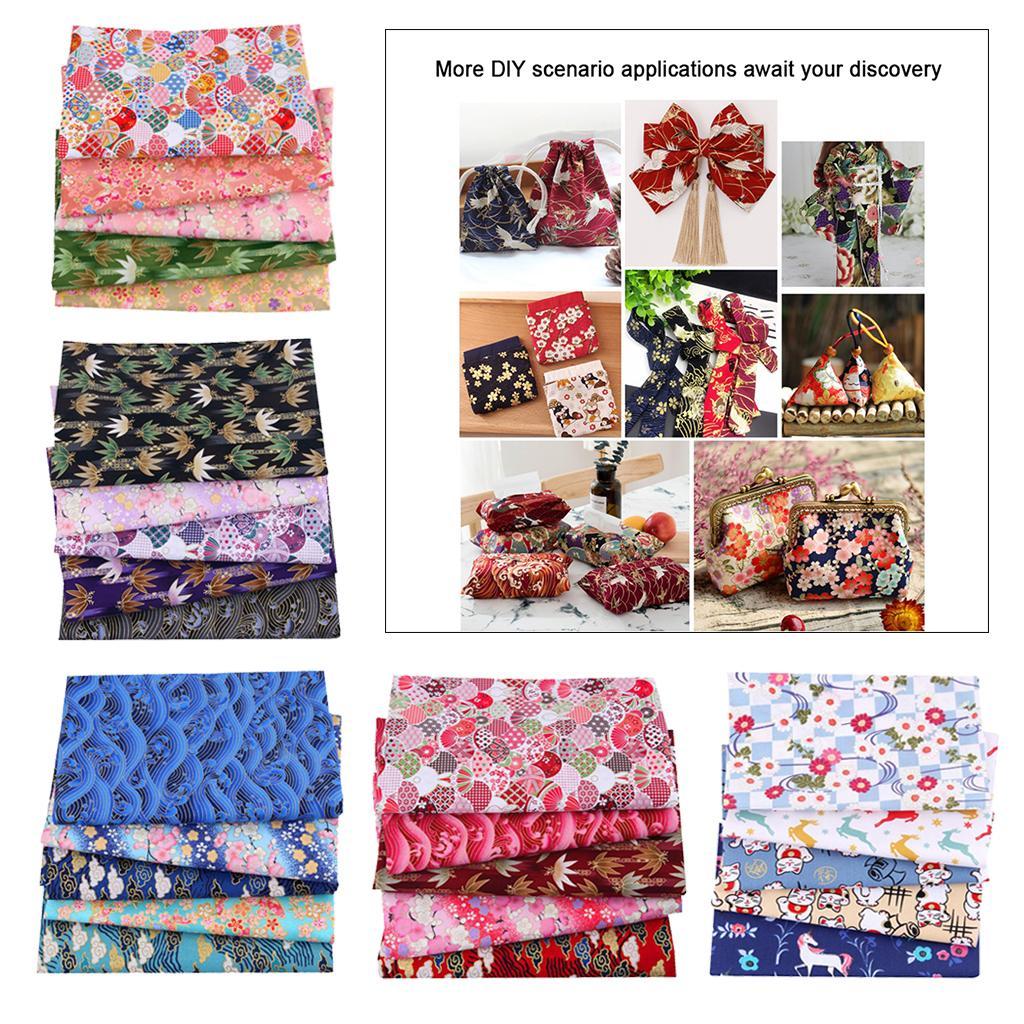5PCS/0x25cm Vintage Japanese Style Floral Golden Stamping Printed Fabric Assorted DIY Patchwork