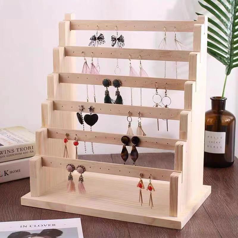 Solid Wood Jewelry Display Rack Multilayer Earrings Show Stand Jewellery Storage Shelf Large Capacity Eardrop Organizer Holder