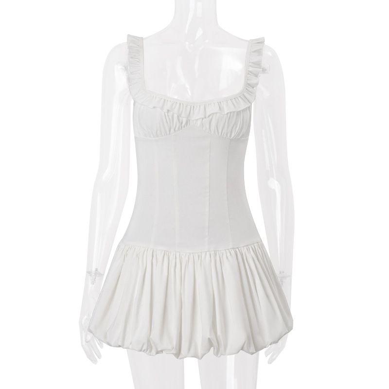 

Outfitgirl3 White Lace Sling Low Waist Age-Reducing Short Skirt Ins Style Low-Cut Pleated Tulle Tutu Dress Women White S