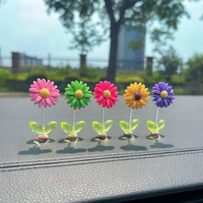5pcs Cute Shaking Head Car Interior Mini Flower Center Console Rearview Mirror Decoration Fun Car Interior Gift Accessories