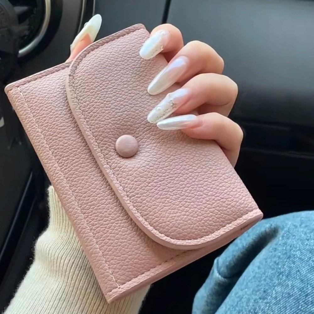 Elegant Lychee Grain Coin Purse Ultra Thin PU Leather Card Holder Women Short Wallet Outdoor