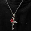 Versatile Crucifix Pendant Chain Rose Detailing Adjustable Necklace for Everyday Outfits Religious Accessory Jewelry