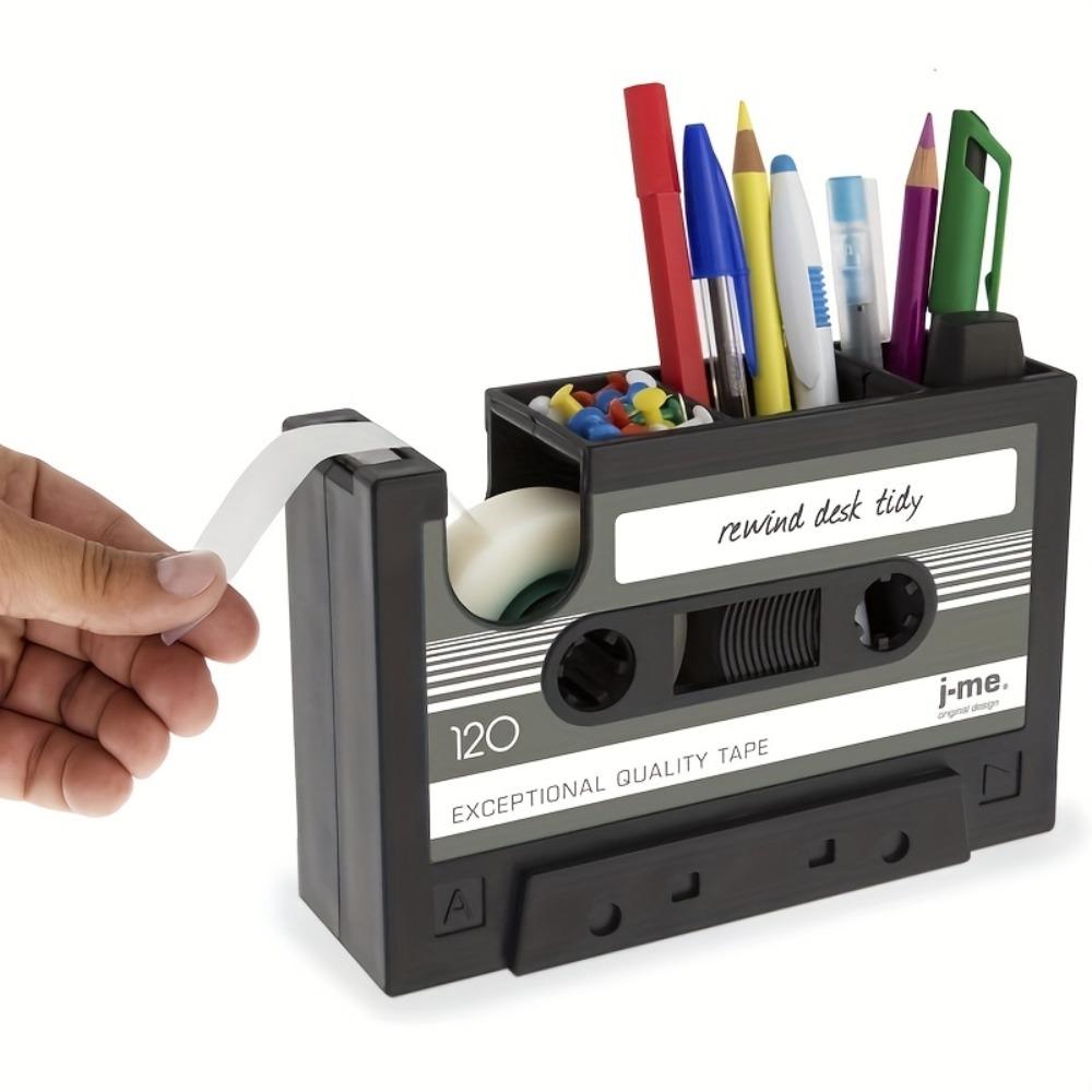 

Multifunctional Tape Dispenser with a Pen Holder Nostalgic Desk Organizer School серый