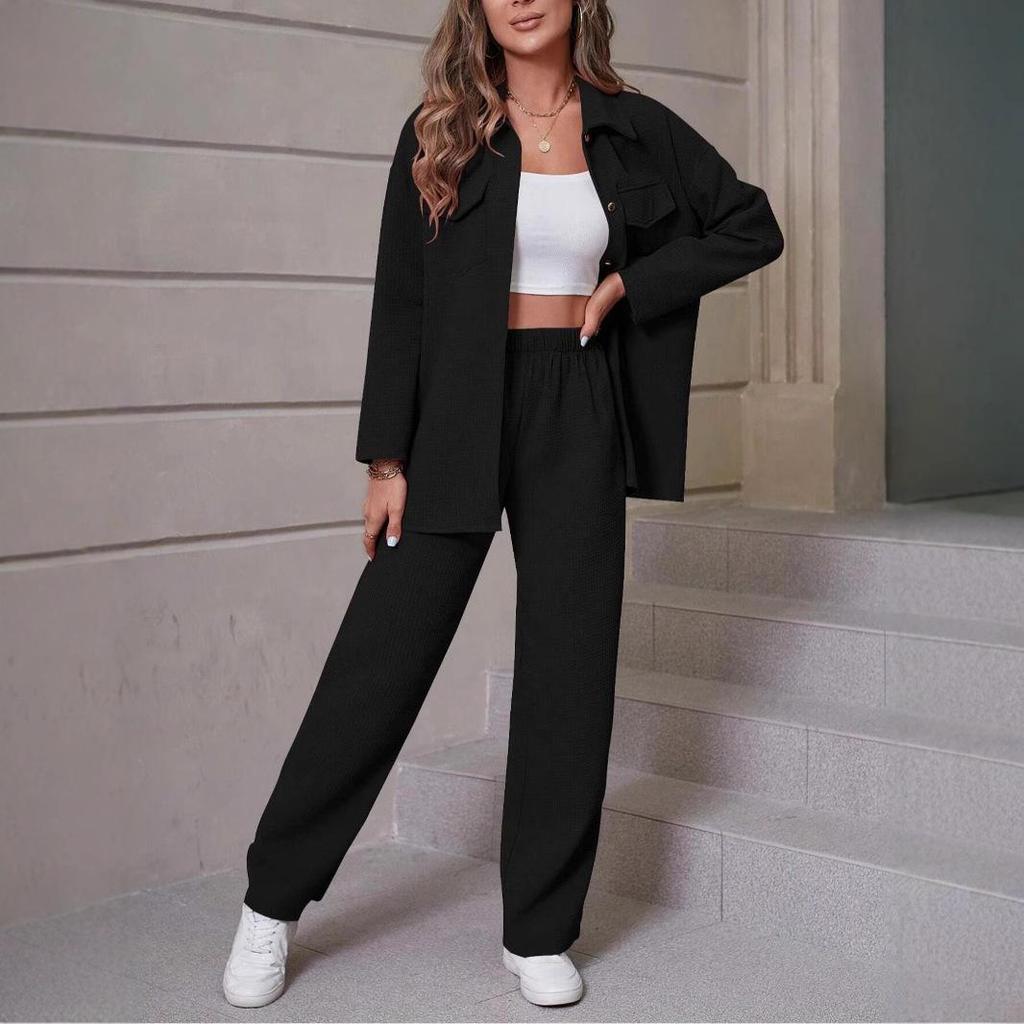 2025 Frühling/Sommer Damen Trendiger High-End Einfarbiger Waffel-Cardigan-Set