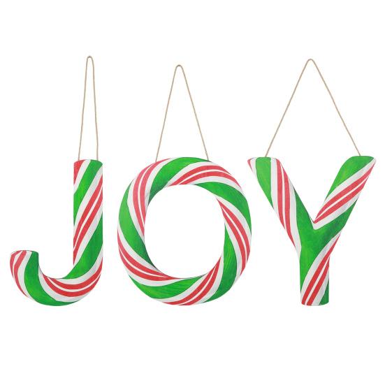 

3Pcs/Set JOY Christmas Tree Ornament, Xmas Tree Hanging Peppermint Candy Cane Ornament for Gift Holiday Xmas Party (Red Green Stripe) 1 Set