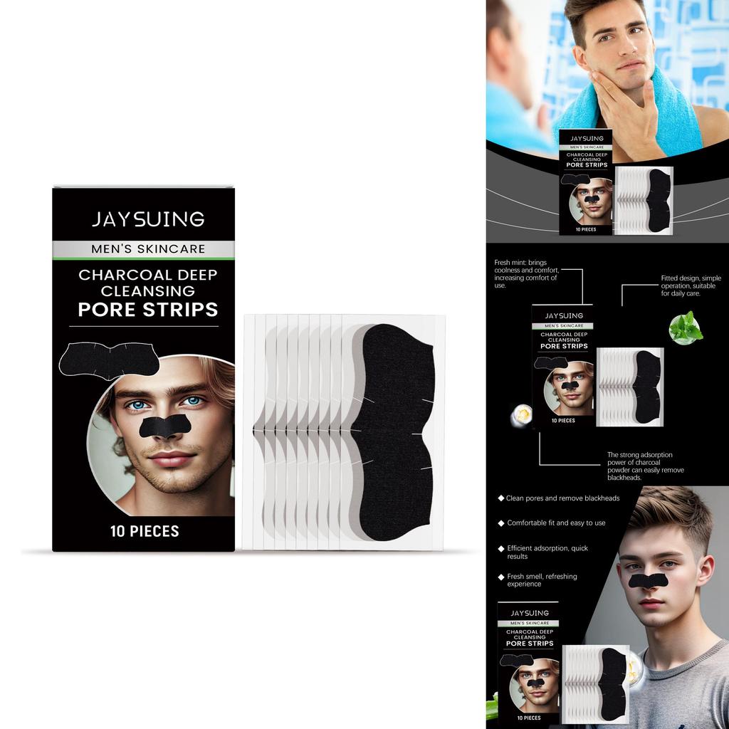 Tiras Jaysuing para Cravos e Poros Masculinos Óleo de Limpeza Suave Controle de Oleosidade Redução de Acne 10 Peças
