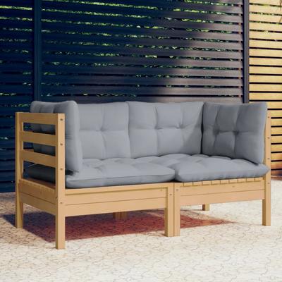 Vidaxl 2-Seater Garden Sofa with Grey Cushions, Pine Wood