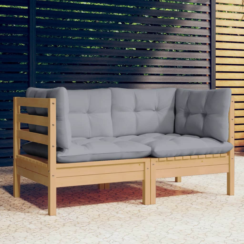 Vidaxl 2-Seater Garden Sofa with Grey Cushions, Pine Wood