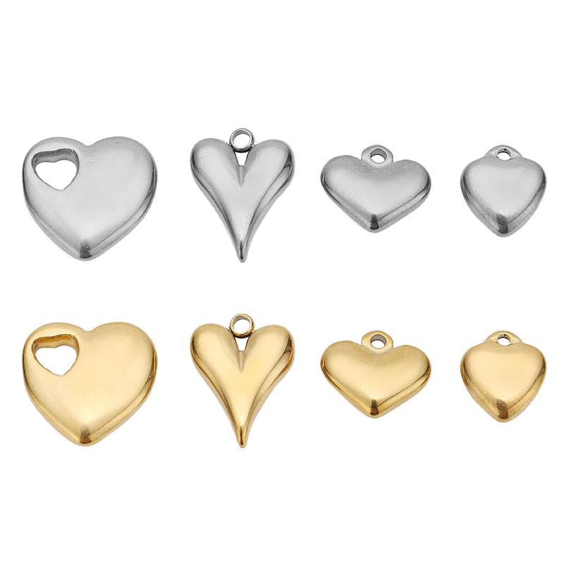 5pcs Stainless Steel Gold Color Classical Heart Charms Pendants DIY Jewelry Making Findings Women Necklace Bracelets Supplies