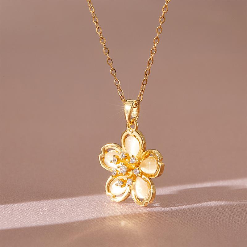 

23 Опаловое пятилепестковое ожерелье для женщин, свежий и натуральный, универсальный, изысканный кулон, цепочка на ключицу, аксессуары