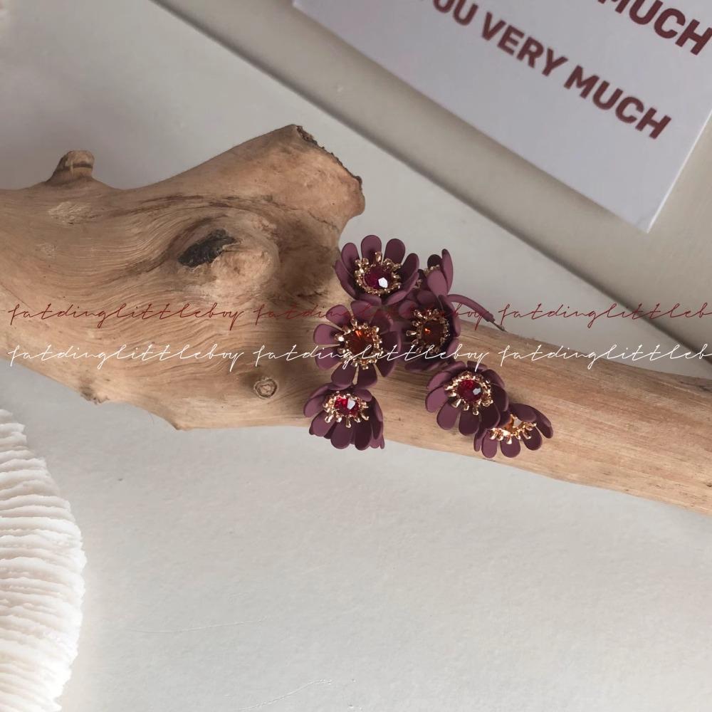 FatdingLittleboy Knock Nice Matte Purple Cornflower Earrings C-Core Wreath, Silver Needle