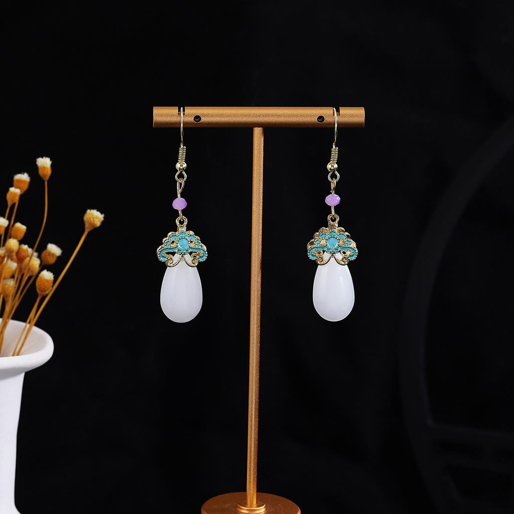 Butterfly Water Drop Pearl Fringed Ear Hook Female, Guochao Light Luxury Safety Buckle Ancient Cheongsam Earrings