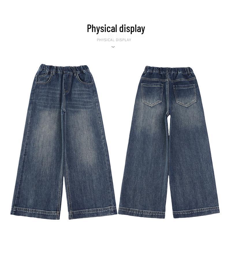Girls' Stylish Wide-Leg Jeans with Pocket Embroidery - Autumn 2025 Collection