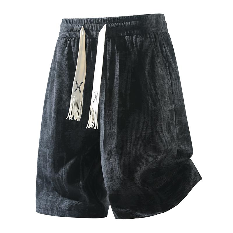 Men's Ink Wash Print Drawstring Casual Shorts Loose Streetwear Black White Bottoms