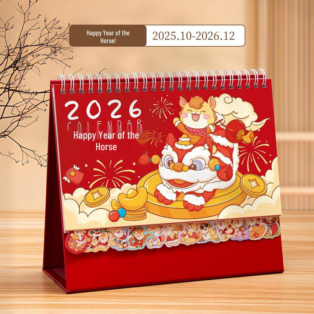 2026 Year of the Horse Cute Cartoon Desk Calendar - Simple Monthly Ins-Style Office Desktop Ornament