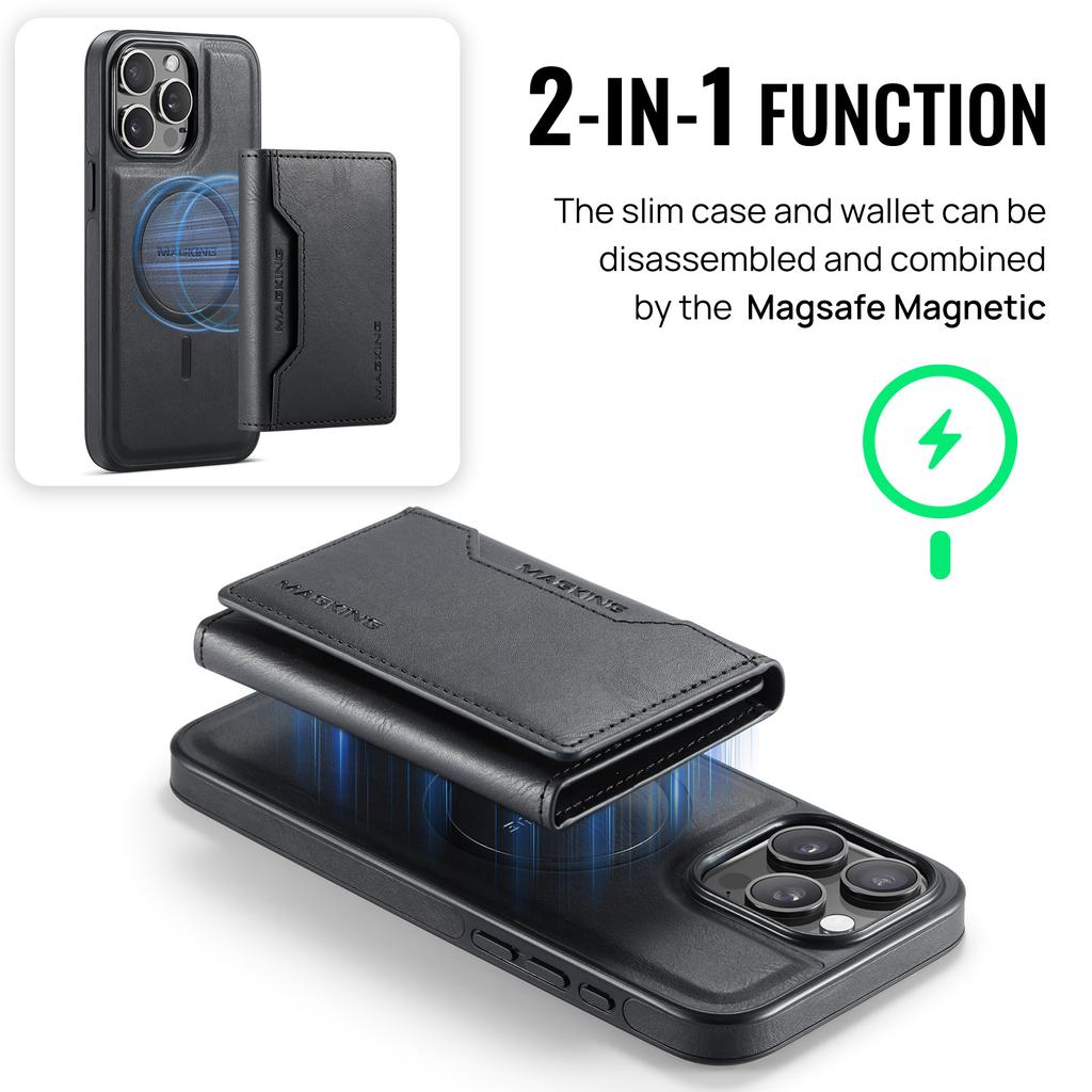 MAGKING K2 Series For iPhone 16 Pro Case Compatible with MagSafe PC+TPU+PU Leather RFID Blocking Phone Cover with Wallet