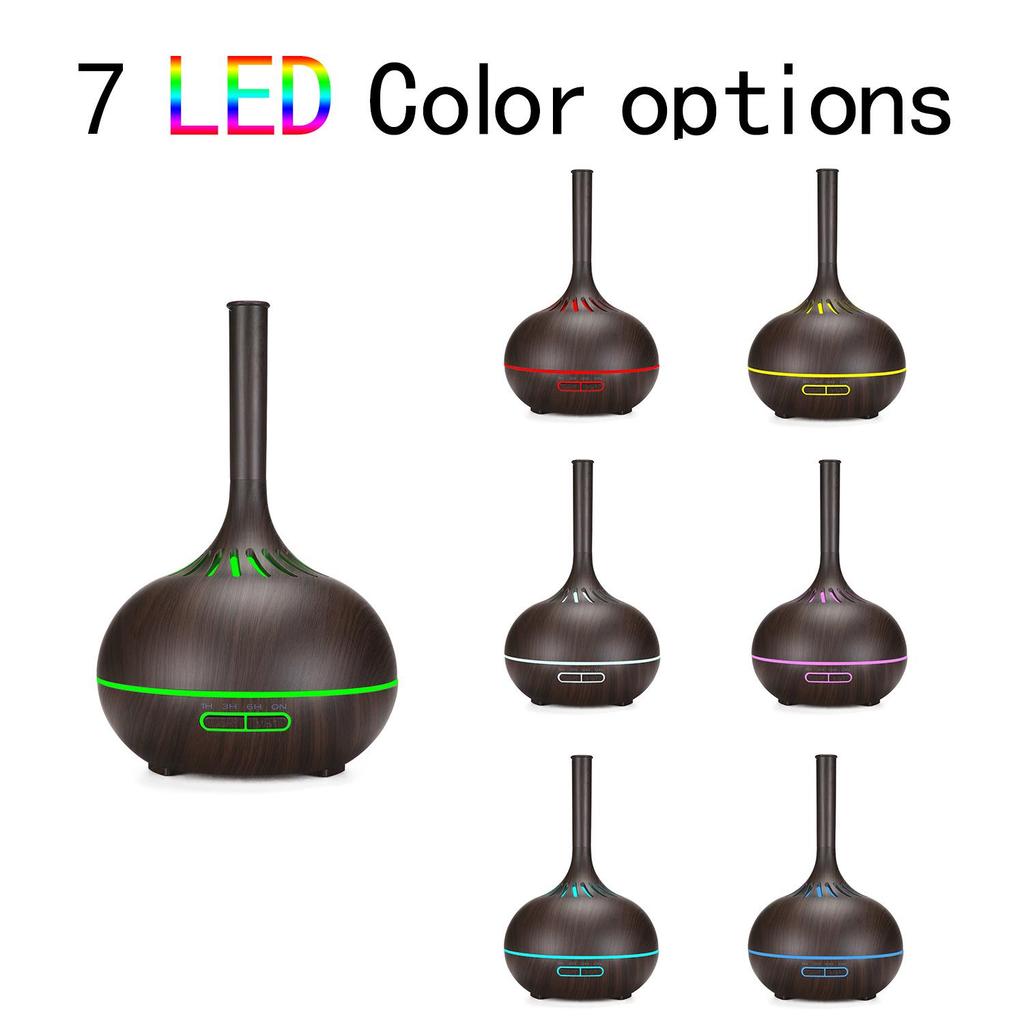 Remote-Controlled Wood Grain Aromatherapy Humidifier with Seven-Color LED Lamp