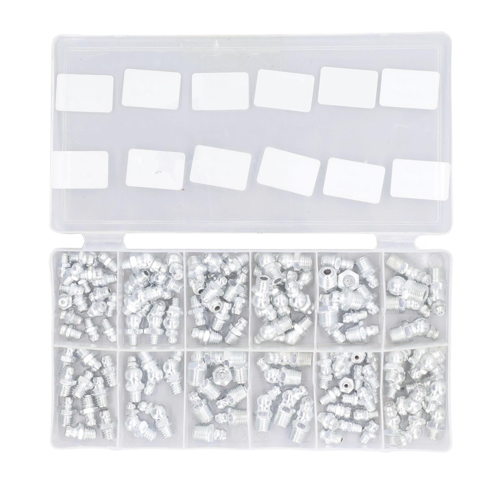 

130Pcs Hydraulic Grease Fitting 12 Types SAE Zerk Fitting Grease Nipple Assortment