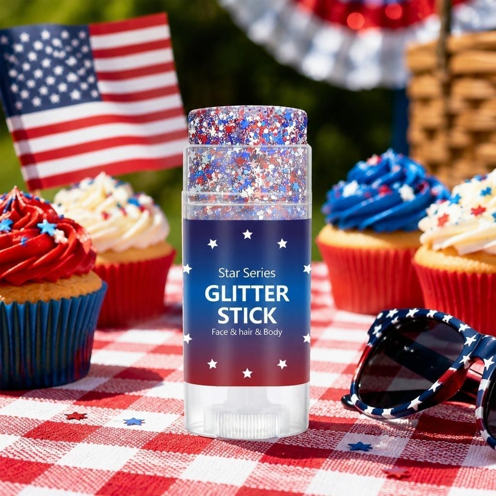 Patriotic Glitter for Face and Body - Red and Blue Set for 4th of Party, Festive Body Glitter