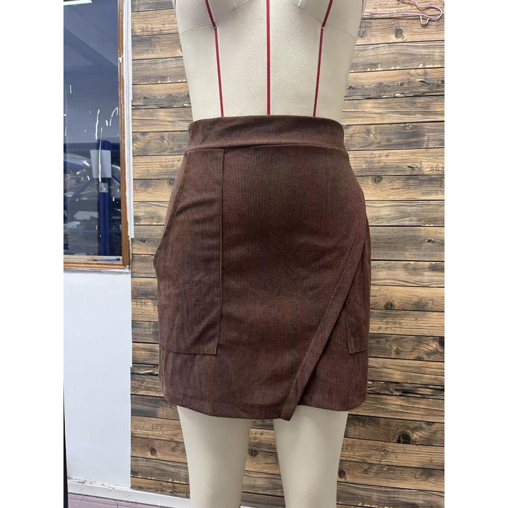 Fall Winter Women High Waist Corduroy Mini Skirt, Slim Fit A-line Pencil Bodycon Skirt